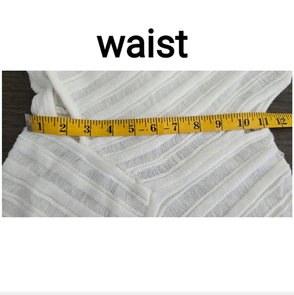 Asymmetrical Ripped Cut Out Knit Long Sleeve White Mini Dress, Size XL - Picture 15 of 16